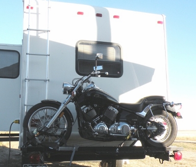 A Custom Motorcycle Carrier on our Fifth Wheel