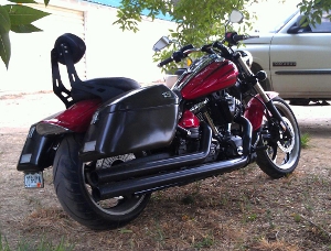 Raider with Hard chrome pipes and Tsukayu saddlebags