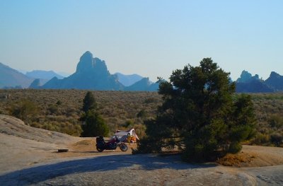 motorcycle camping in the City of Rocks in Idaho
